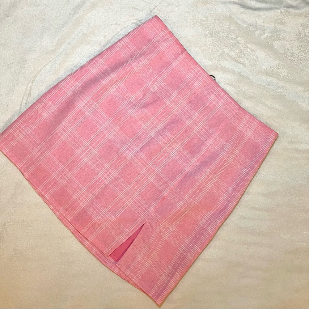 Revolve Superdown Pink and White Plaid Mini Skirt